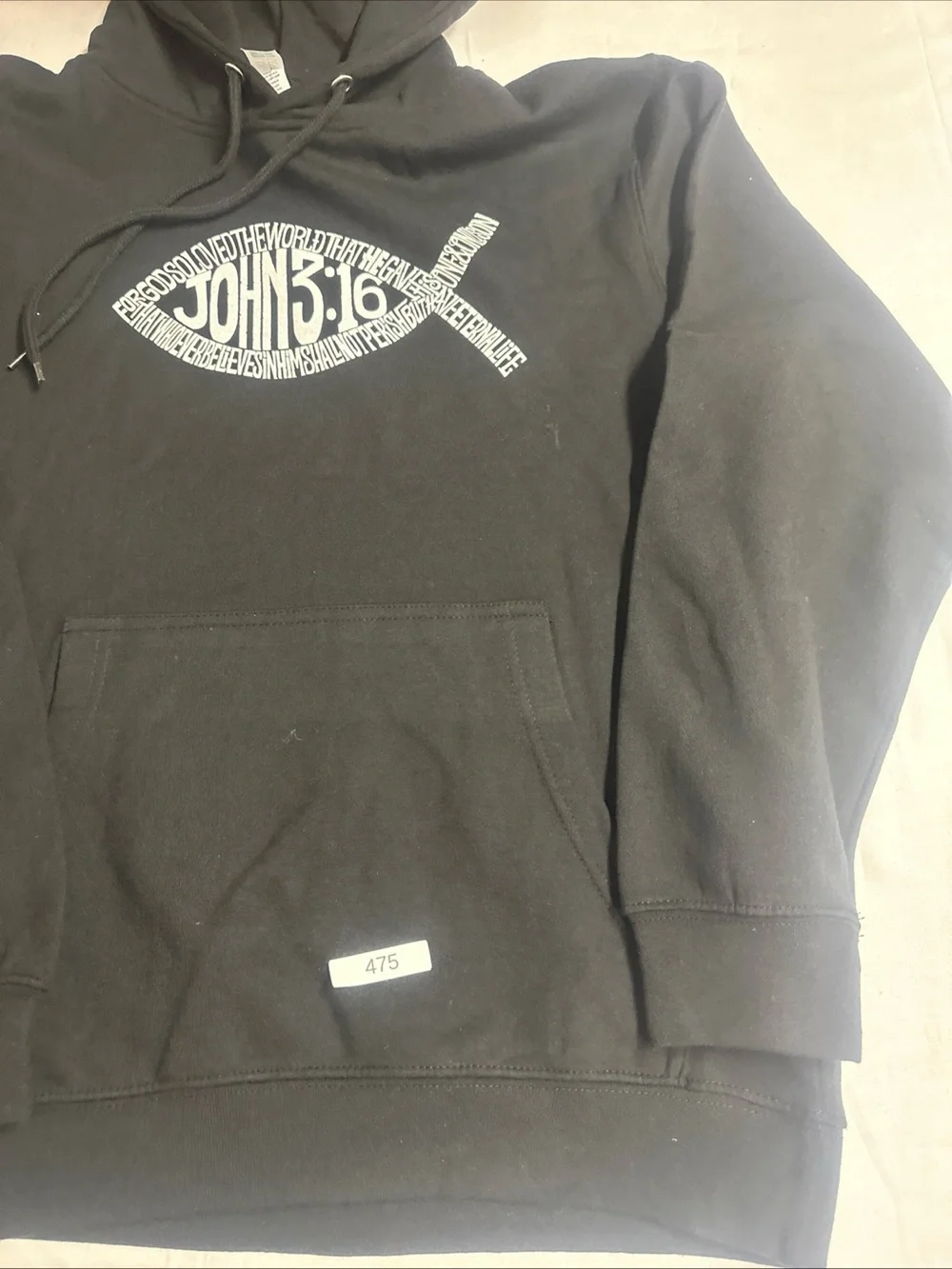 Black Hoodie with White John 3:16 Fish Graphic